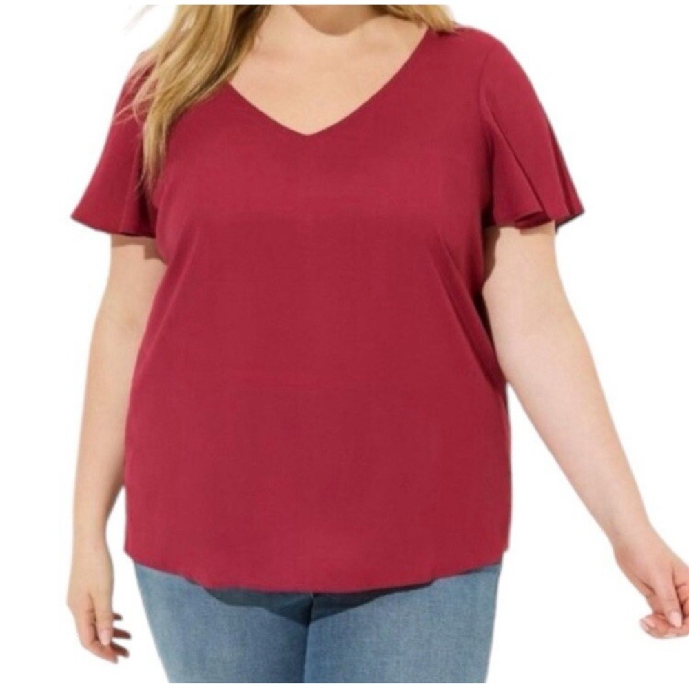 TORRID Georgette Lace Trim V-Neck Blouse NWT Size 1X - Picture 2 of 9